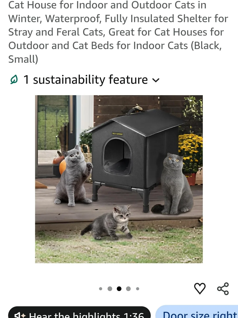 Insulated Waterproof Cat House Shelter - Black